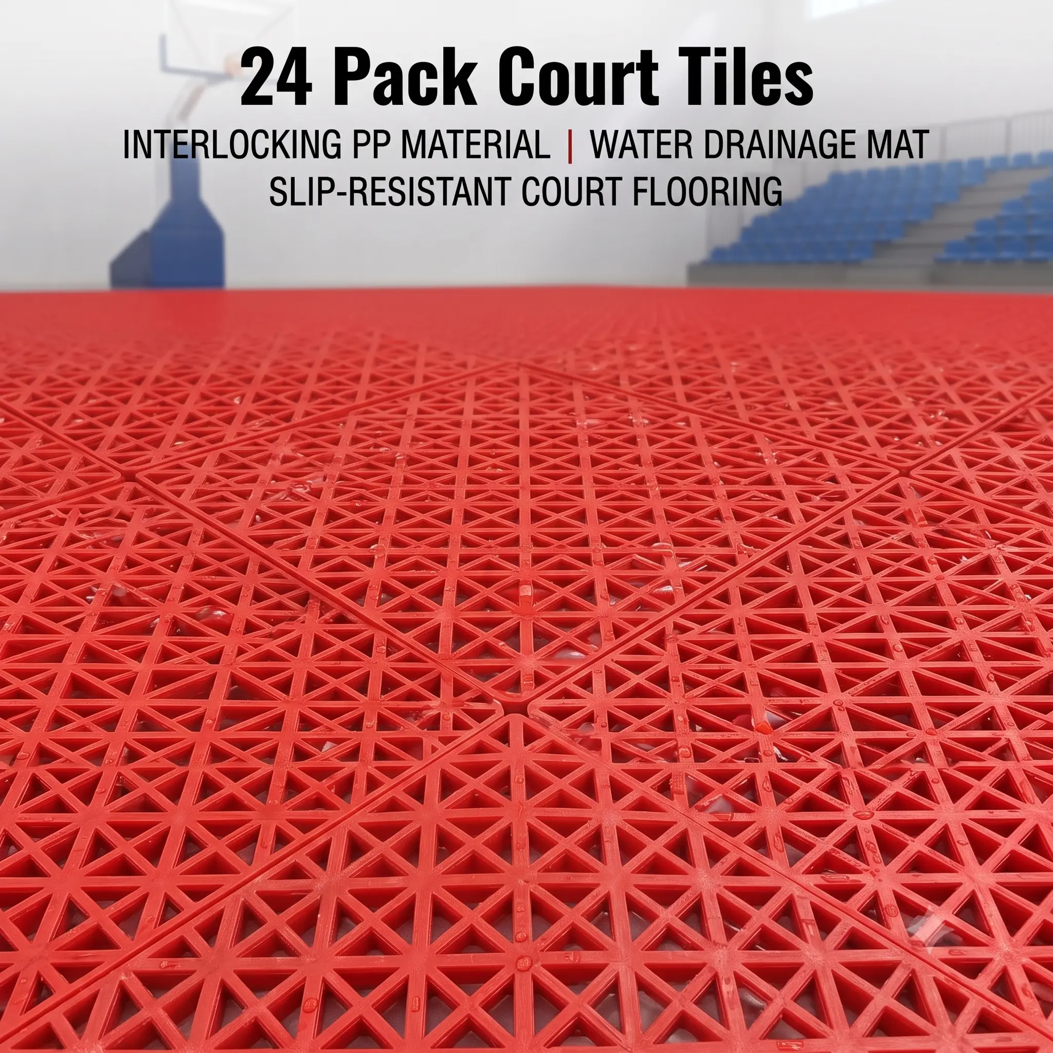 jxgzyy 24 PCS Basketball Court Tiles, 5/8 Inch Thick Interlocking Sport Court Tiles, Non Slip PP Portable Drainage Mat for Tennis Court Drain Deck Pool Patio Garage