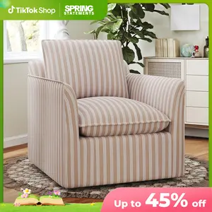 [SpringStatements] Upholstered  Swivel Accent Reading Chairt with Backrest Cushion – Armless Modern Lounge Chair with Soft Seat and Wooden Legs for Bedroom, Living Room, Small Spaces, Easy to Assemble