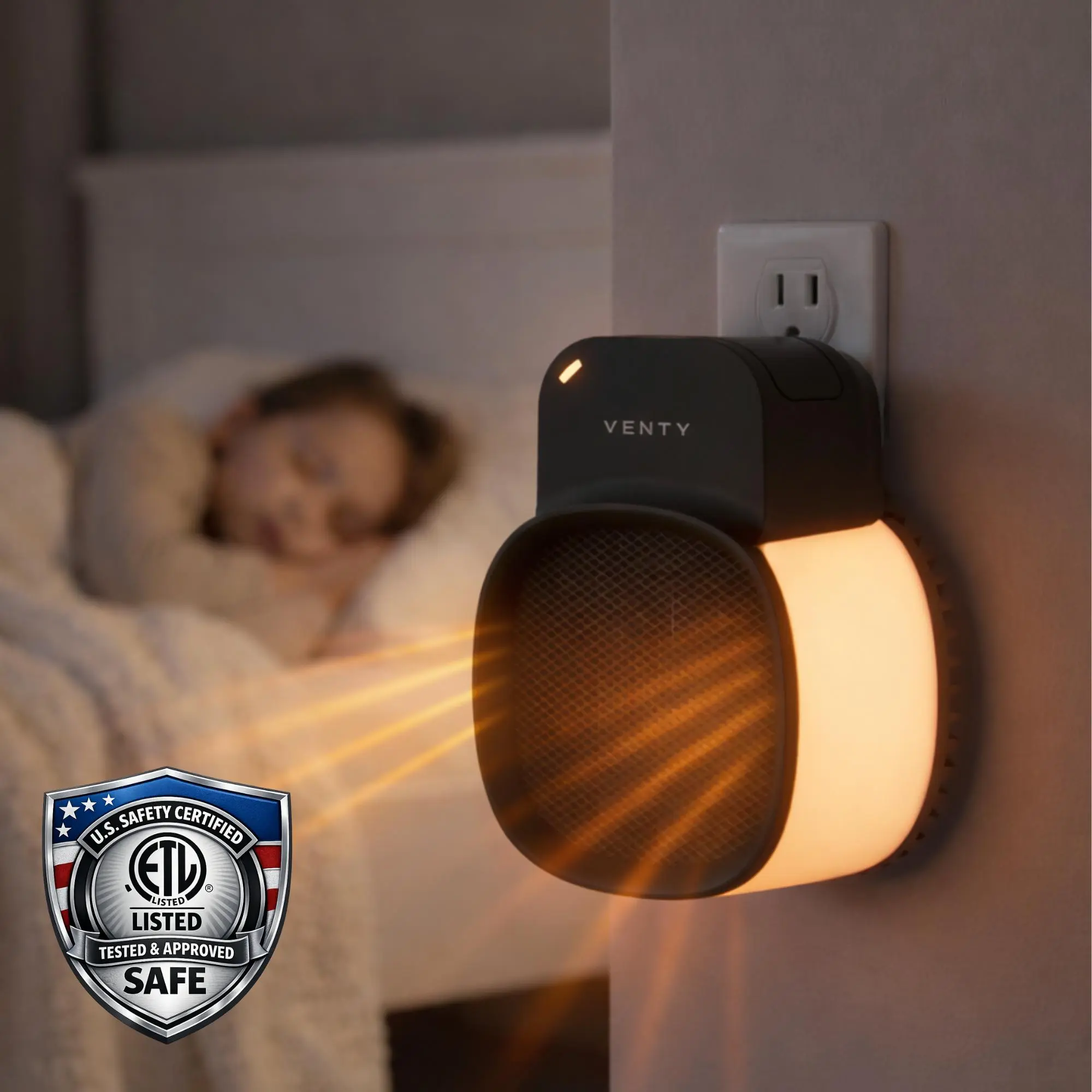 Venty CozyPod 1500W Bedroom heater with Cozy Case - Plug in Heater with Remote, LED, Timer