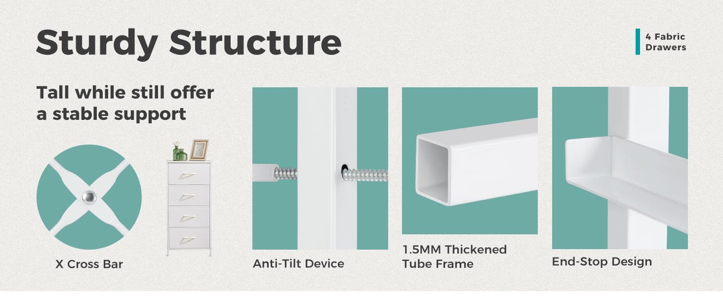 Dresser for Bedroom, Storage Drawers,Skinny Fabric Storage Tower with 4 Drawers,Tower Organizer Unit,Chest of Drawers with Wooden