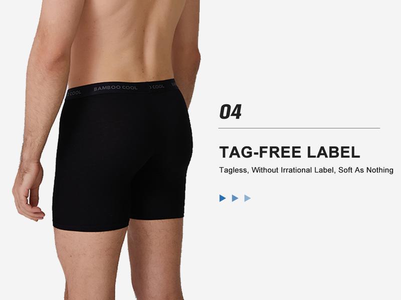 BAMBOO COOL Men's Underwear Soft Comfortable Breathable Fabric 92% Viscose 8% Spandex Pack of 4 Multiple Colors Open Fly Design for Home Exercise Travel Moisture-Wicking Boxer Briefs