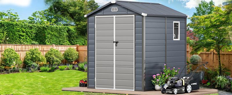 YITAHOME 6.3x6.2FT Outdoor Resin Storage Shed w/o Floor, All-Weather Plastic Shed with Lockable Doors, Window & Vents, Plastic Tool Shed for Backyard, Patio, Poolside, Lawn, Dark Gray