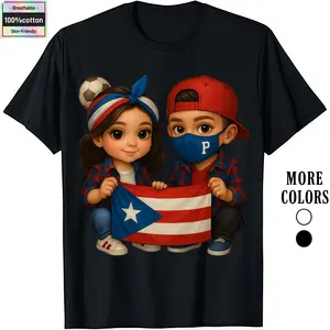 HAGBDH Fashion Designer T-Shirts - Cotton Graphic Tees with Cute Kids Holding Puerto Rico Flag  Soccer Ball,Crewneck,Casual,Ideal for Everyday Wear, Tropical Men's Gifts Tshirt Fabric Knit Menswear