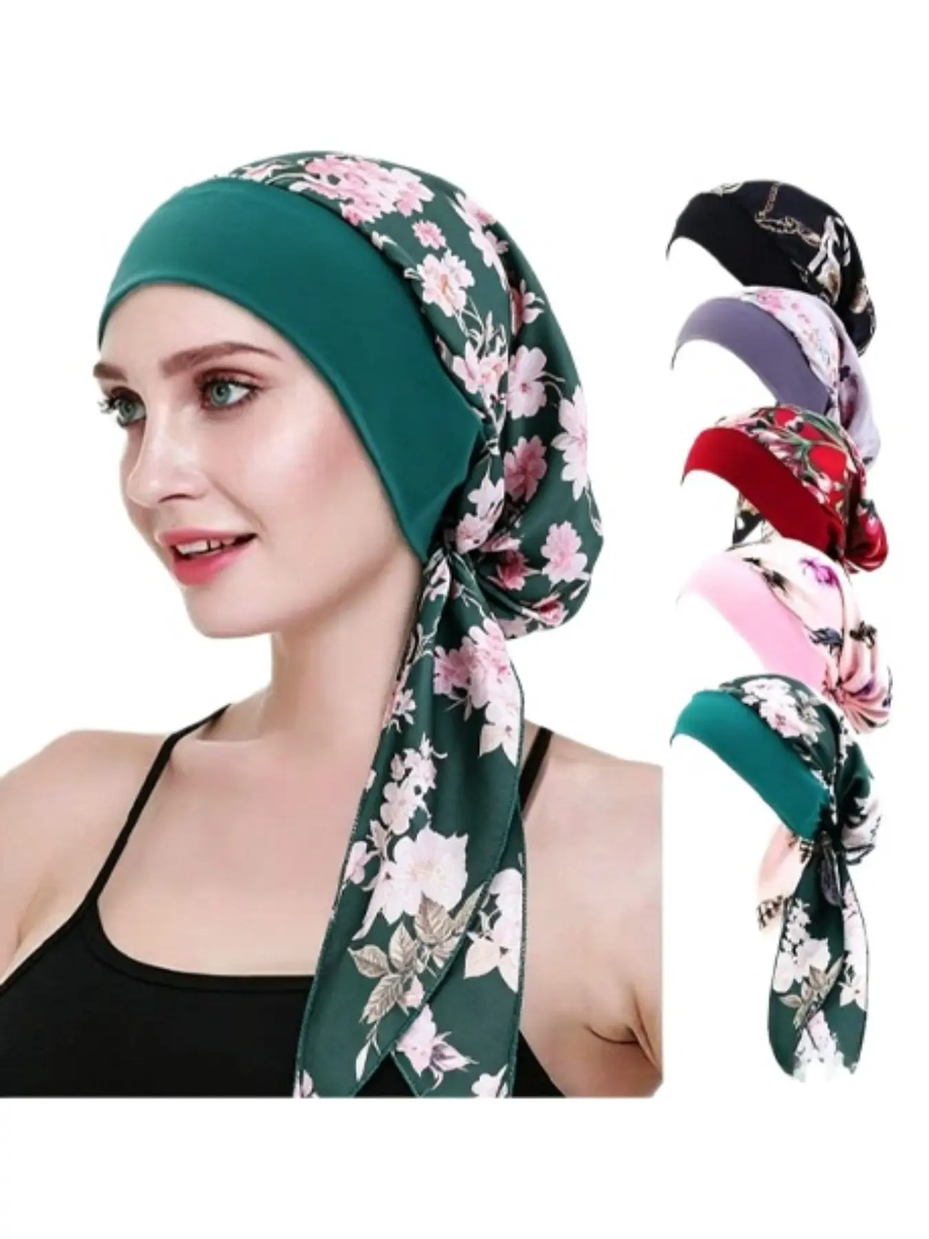 5-Piece Women's Chemotherapy Headscarf Set, Fashion Hair Scarves, Long Tail Braids Design, Elastic Wide Brim Comfortable Hat, Farmhouse Style Hair Replacement Cap