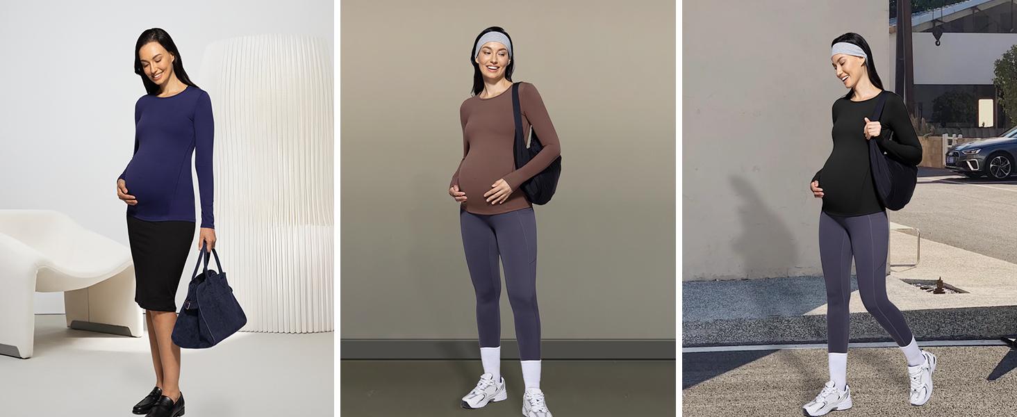 POSHDIVAH Women's Maternity Long Sleeve T Shirts Scoop Neck Pregnancy Tee Top Mama Clothes maternity top