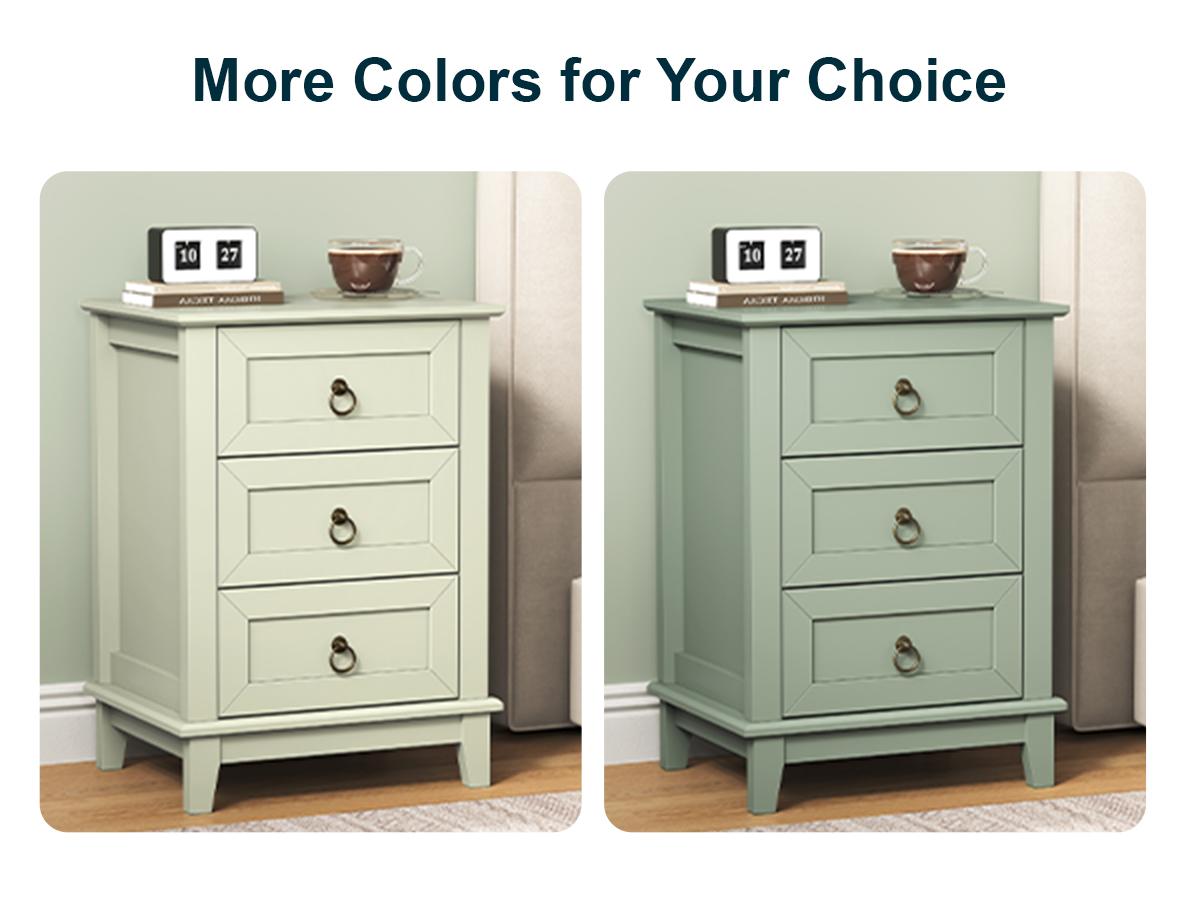Royalcraft 3 Drawer Nightstand, Modern Tall Narrow Wooden Bedside & End Table with Drawers for Bedroom, Living Room, Milky Green