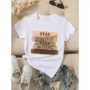 [100% Cotton] Women'S Vintage Cotton Printed Casual T-Shirt Breathable Round Neck Tee For Summer Everyday Wear Motivational Graphic Design Machine Washable Top T-Shirt For Men And Women