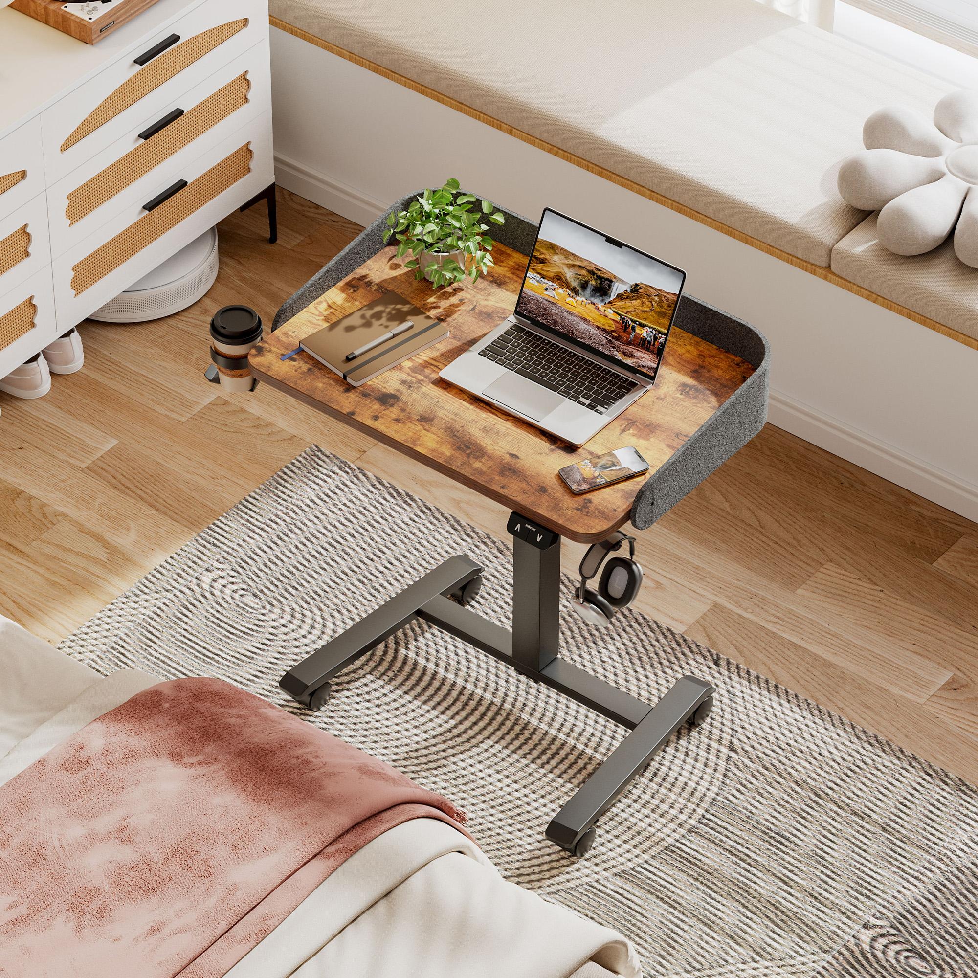 Mobile Standing Desk with Wheels & Felt Pane 26.8" x 18.9",  Adjustable Rolling Desk with Cup Holder Hook Space Saving Sit Stand Portable for Home Office Bedside Couch Use