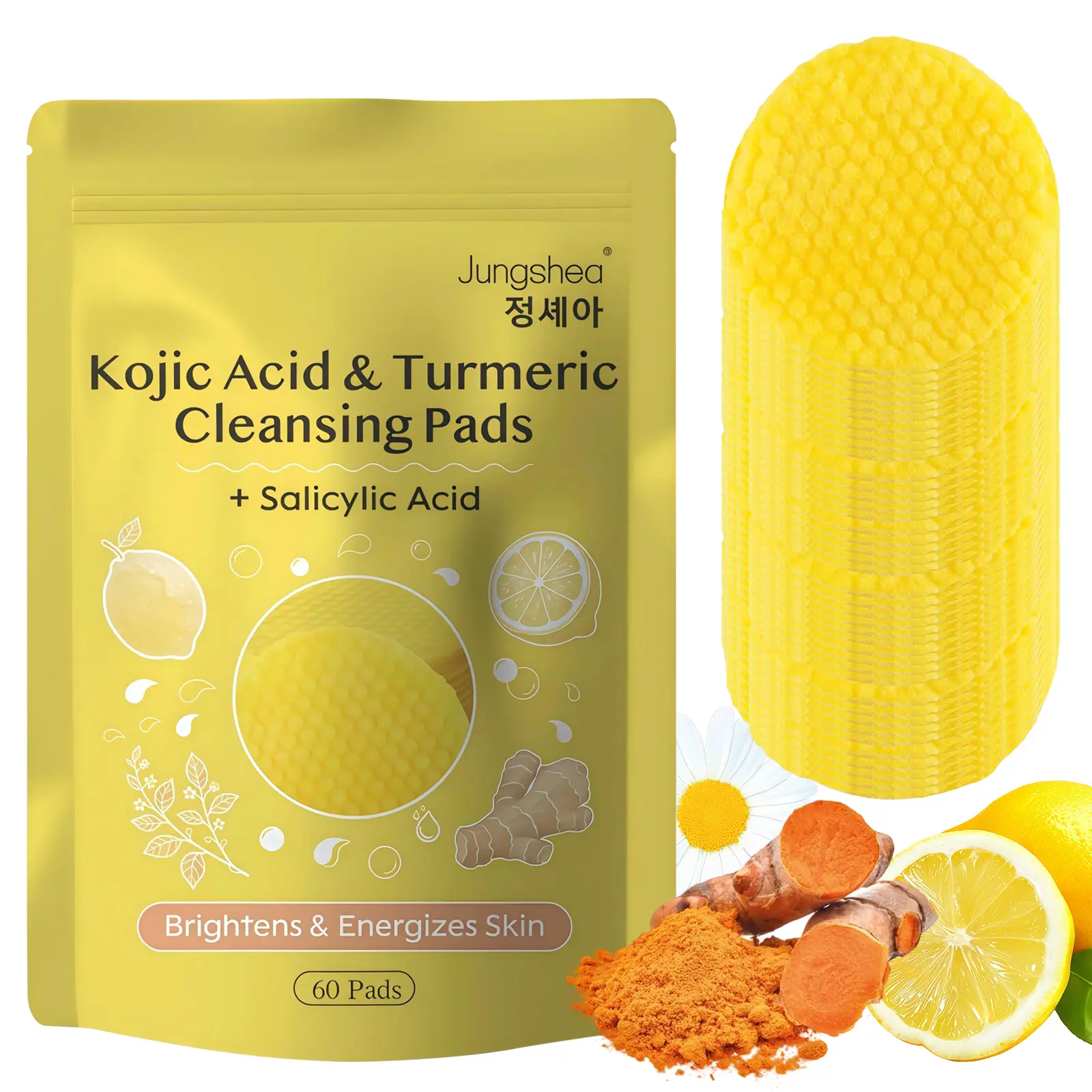 60pcs Turmeric Cleansing Exfoliating Pads Cosmetics Pack - Daily & Evening Facial Cleanser, Cleansing Exfoliant Face Scrubs & Peels Skincare Product, All‑Skin Type Fit