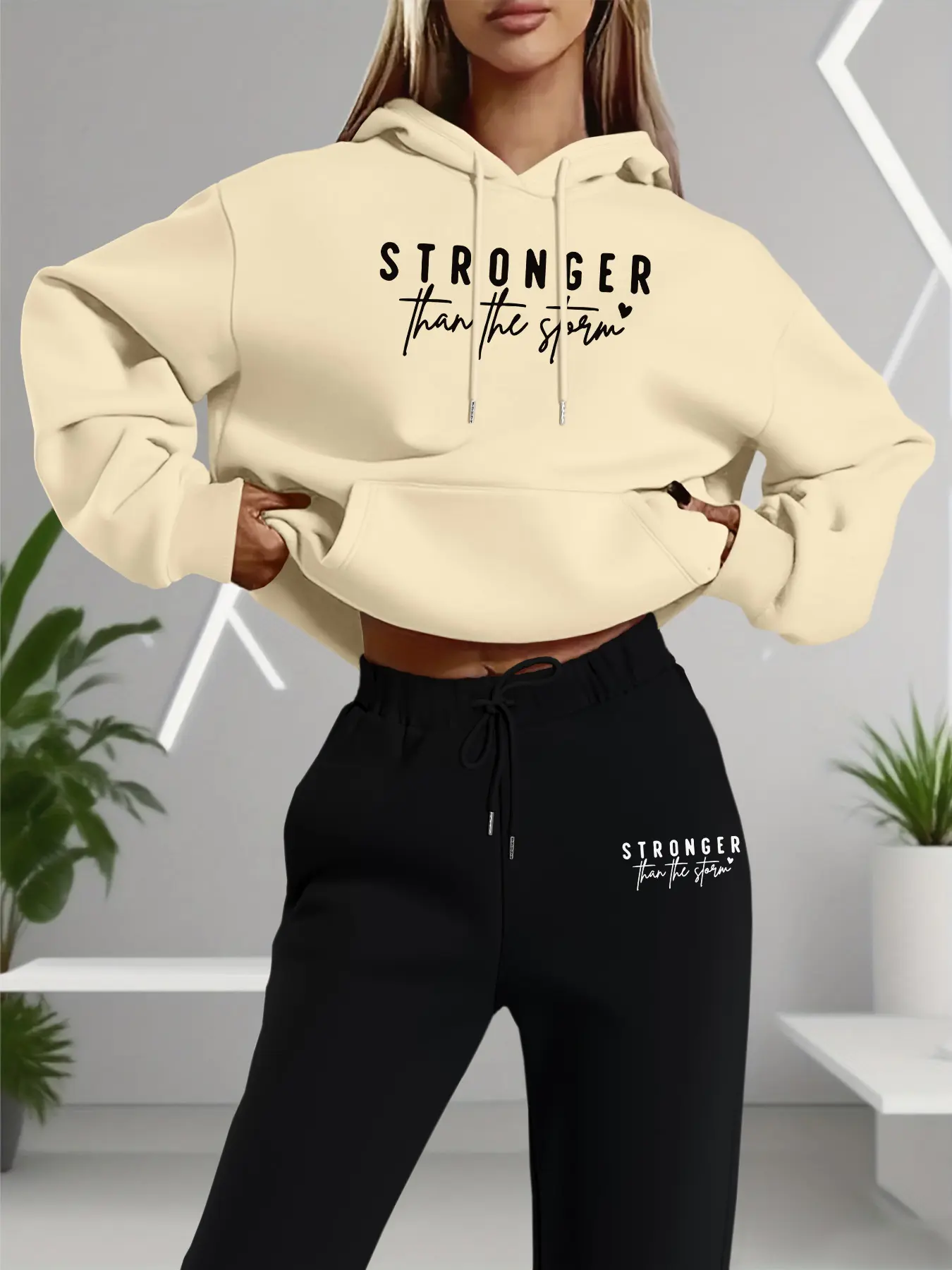 Women's Letter Print Hoodie & Jogger Pants Set, Casual Long Sleeve Fitted Sweatshirt, Fall Winter, Daily Wear, Home, Fitness, Womenswear