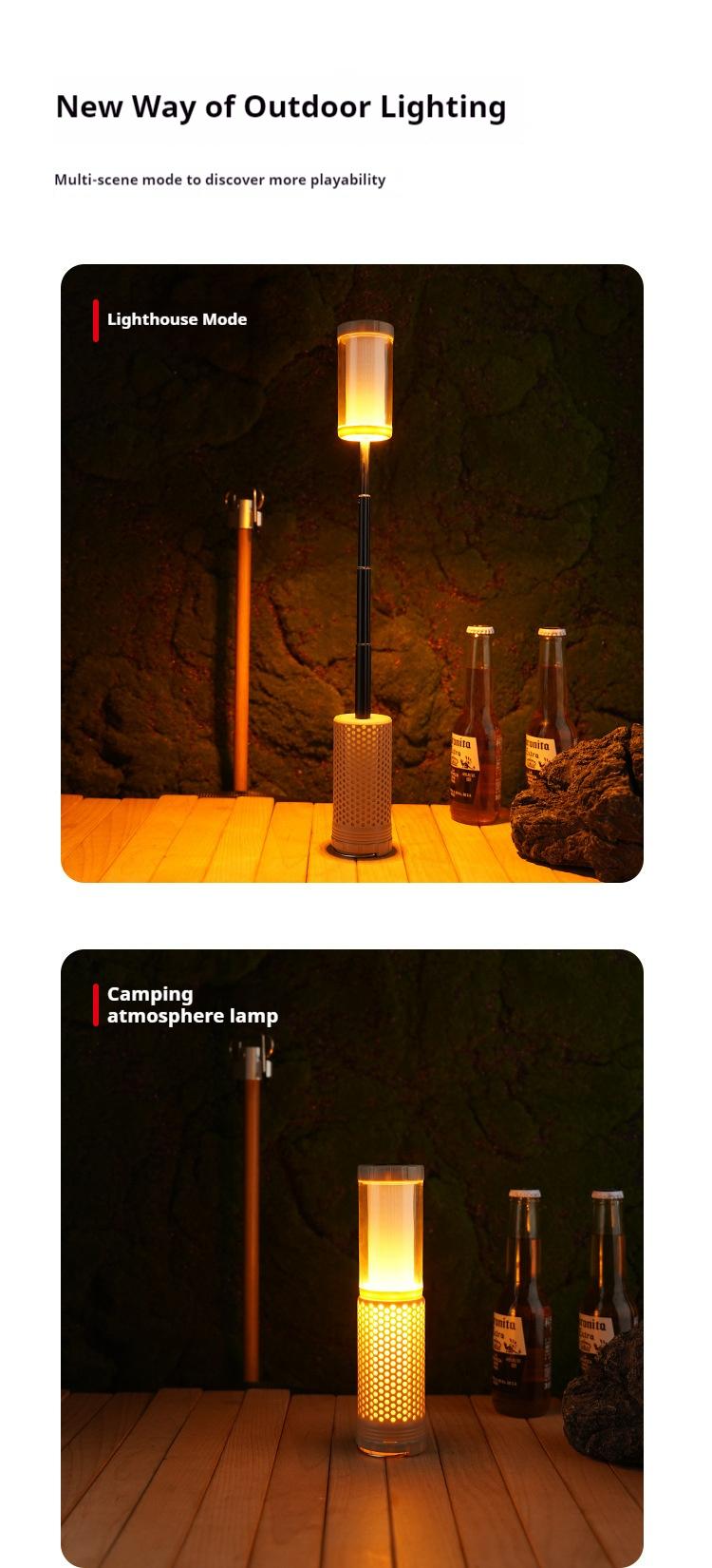 Outdoor multi-function retractable camping light Type-C charging two-color atmosphere flashlight magnetic long endurance lighting