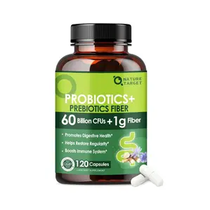 NATURE TARGET Prebiotic Fiber Supplement with 60 Billion Probiotics for Digestive Health - Prebiotics and Probiotics for Women & Men Regularity, Supports Occasional Constipation - 120 Veggie Capsules