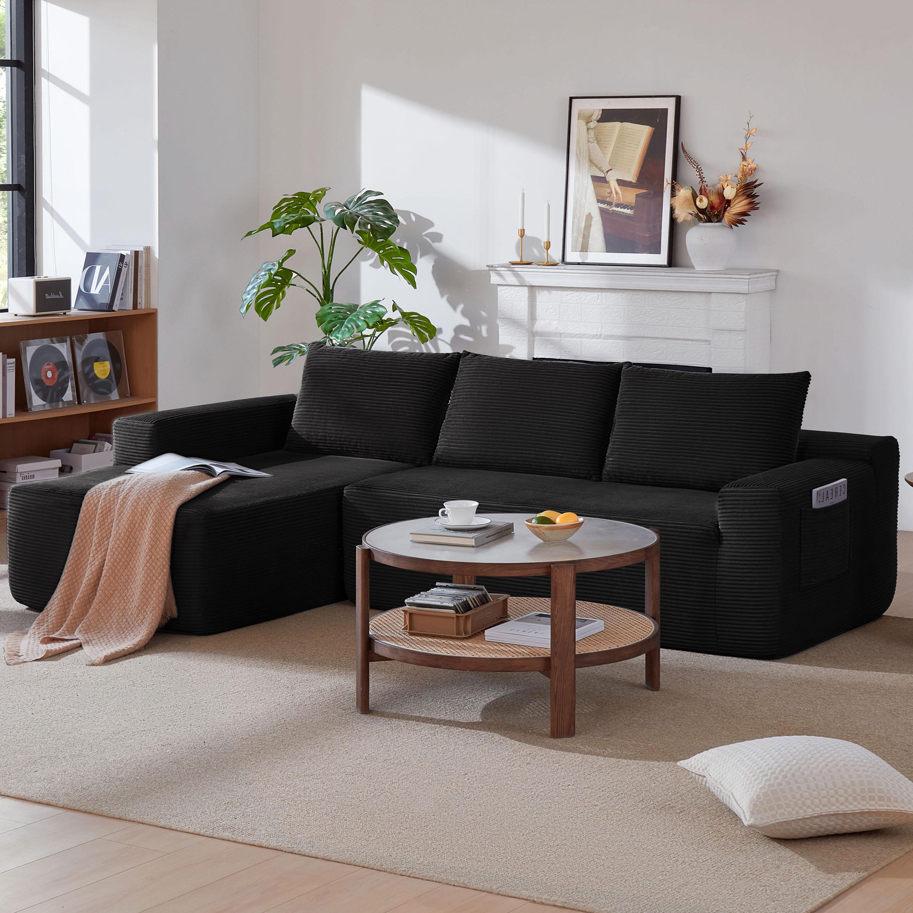 96.9" Cloud Sectional Sofa with L-Shape Chaise and Side Pockets , bonelesscouches compression bed ,Modern Modular Design, Deep Seating, Upholstered for Living Room/Bedroom, No Assembly Required (Corduroy Fabric), Left-facing 96.9" Cloud Sectional Sofa with L-Shape Chaise and Side Pockets , bonelesscouches compression bed ,Modern Modular Design, Deep Seating, Upholstered for Living Room/Bedroom, No Assembly Required (Corduroy Fabric), Left-facing