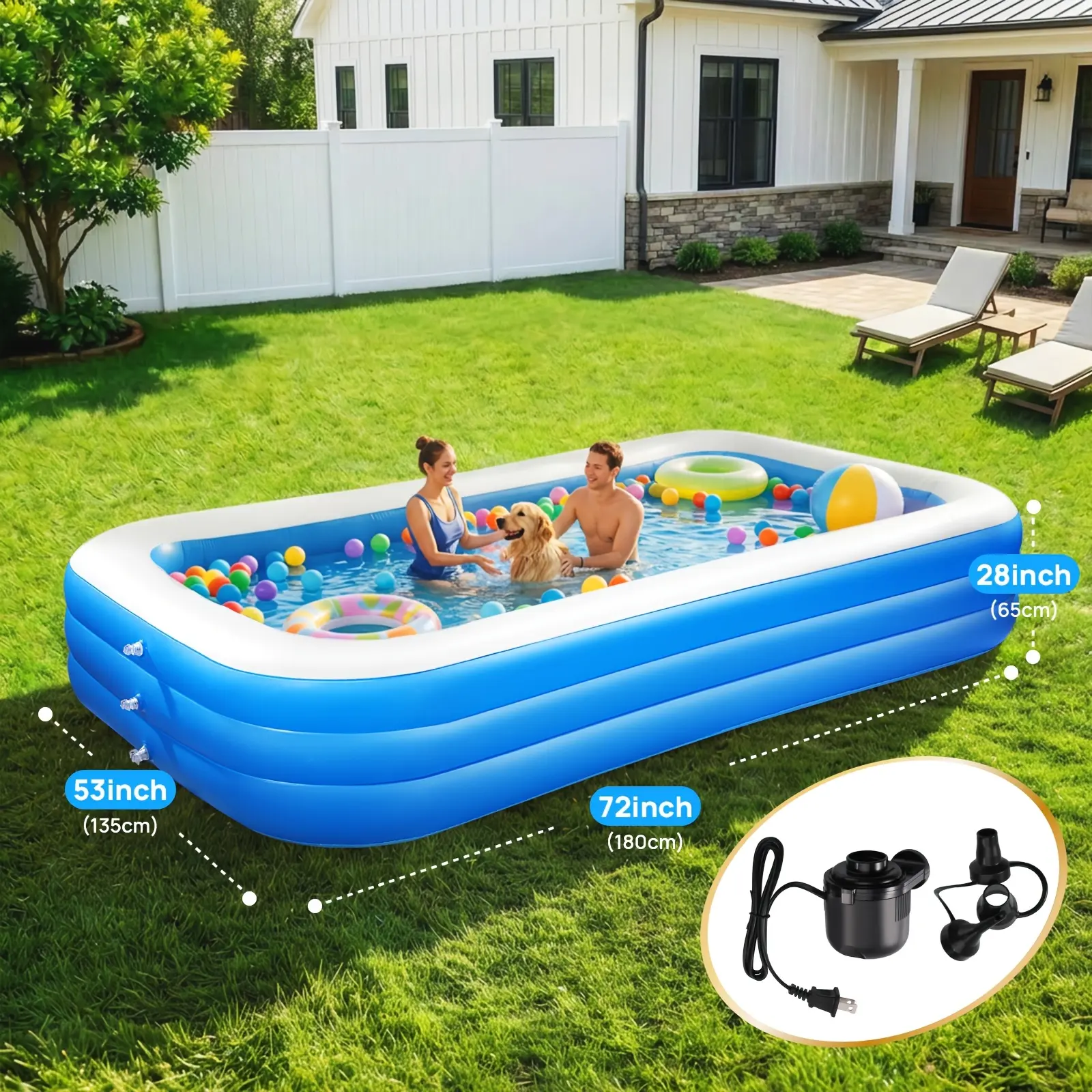 [Inflatable Pool] 2026 Large 70in/122in Inflatable Pool for Adults | Spacious Family Swimming Pool, 125 Inches, Multi-layer Thicken PVC Material, Foldable Oversized Blow Up, Durable Construction, Ideal for Outdoor, Garden, Backyard,