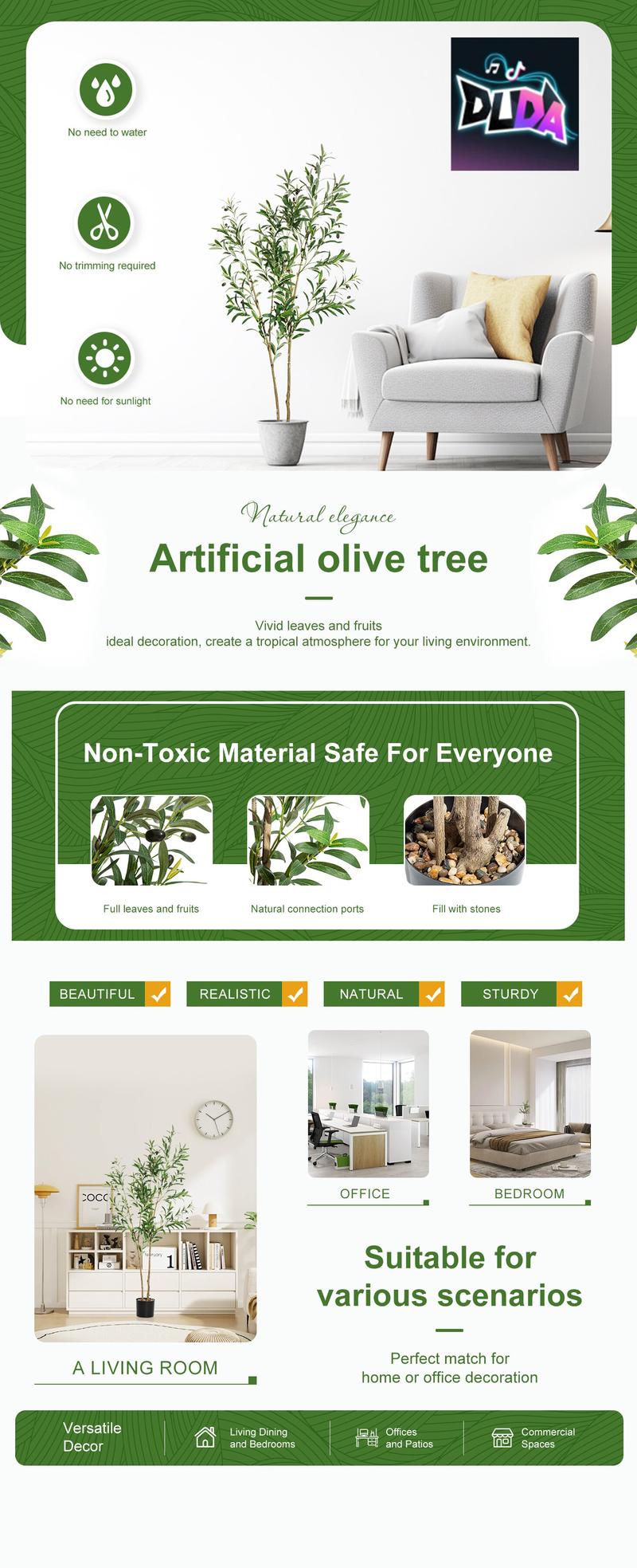 Valentine's Day Gift | DLDA 2-Piece 4Ft Faux Olive Tree with Lifelike Silk Leaves & Real-Wood Trunk for Home Office Decor Artificial Plants Decorative Fake Indoor Plants