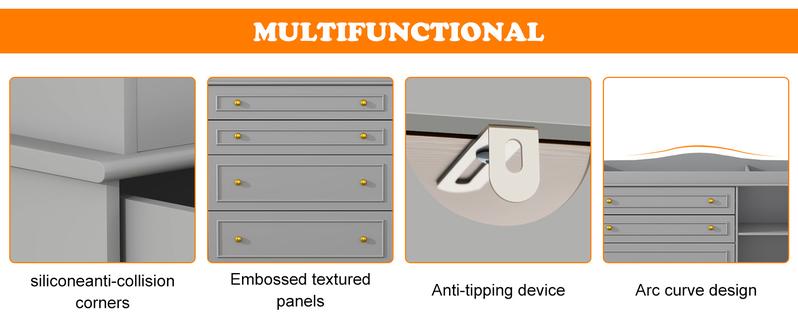 5-Drawer Baby Changing Table Dresser | Adjustable Shelves + Metal Handles | Curved Wrapping Design | Nursery Diaper Station