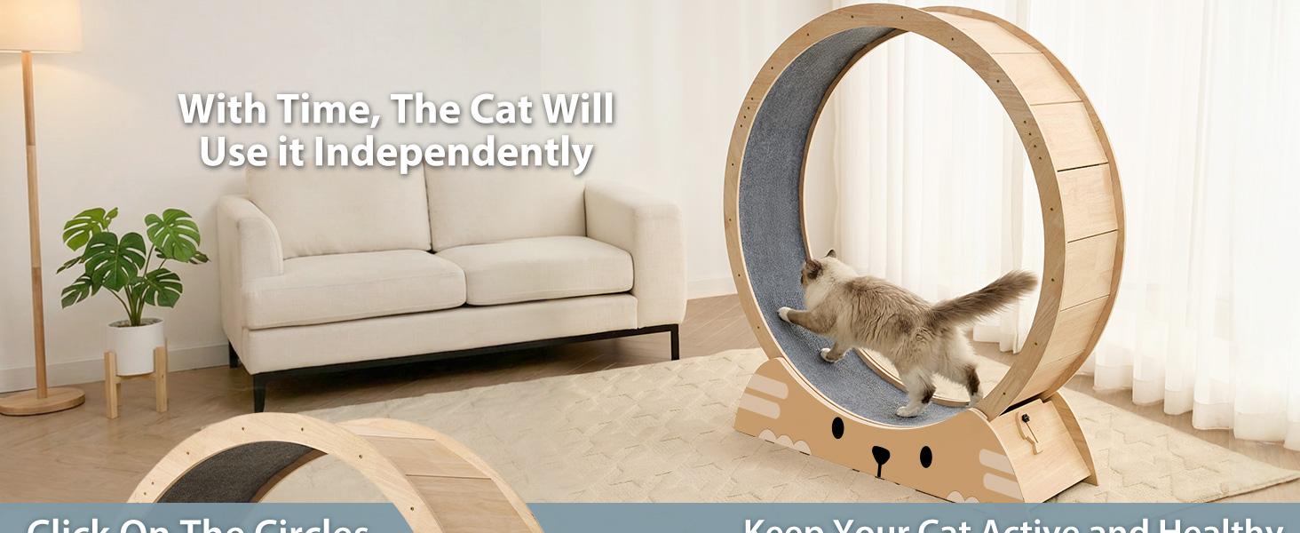 BFPETHOME 48-in Wood Cat Exercise Running Wheel - Quiet, Stable Indoor Treadmill with Anti-Slip Mat for Kittens, Kitten