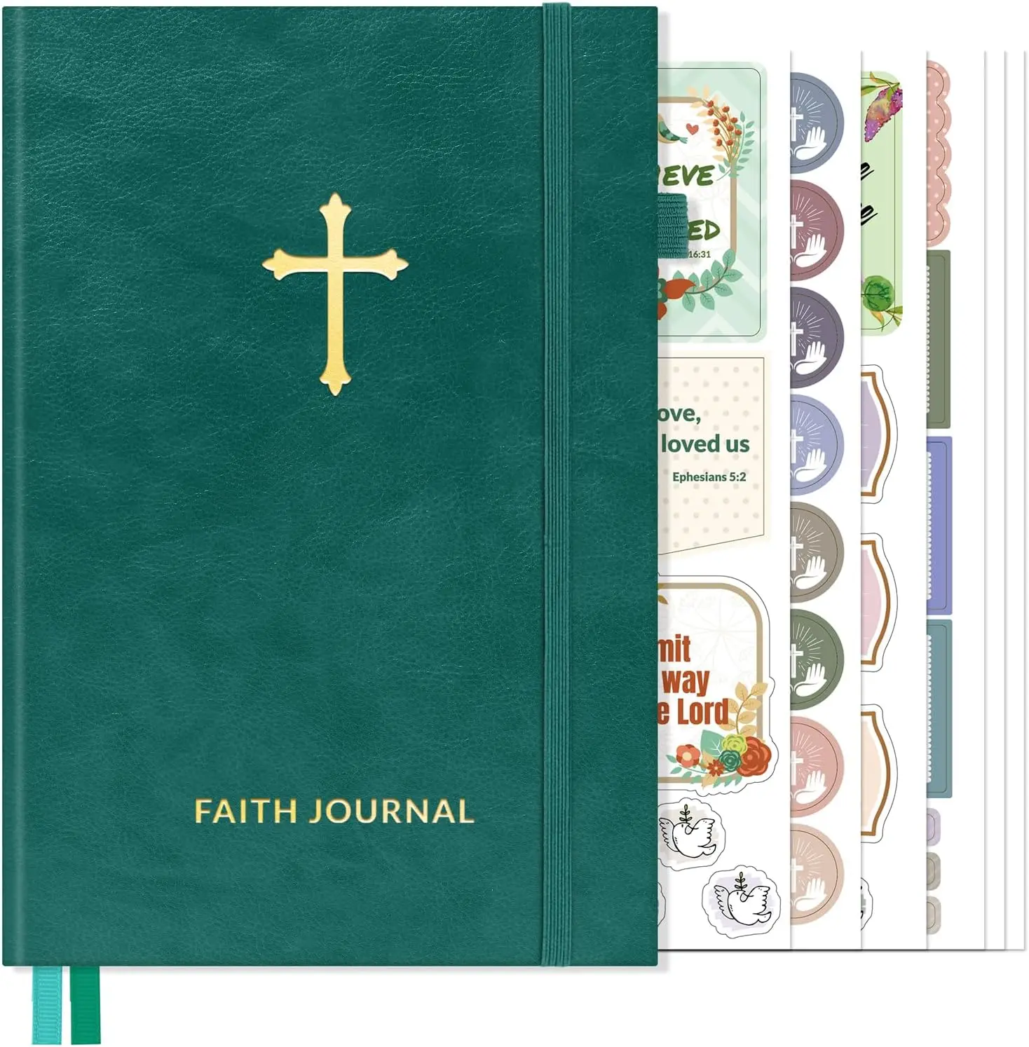SUNEE Christian Bible Study & Prayer Journal, Undated 6-Month Scripture Journal with Daily Devotional, Bible Reading Tracker & Prayer Lists, Faith Journal for Men & Women, Pacific Green