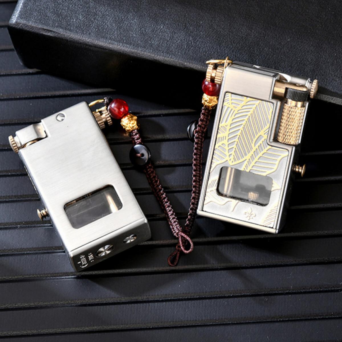 Elegant Vintage Liquid Lighter Full Metal Body Clear Oil Tank Durable Portable Igniter Perfect Gift For Father Him Men (Without Fuel)