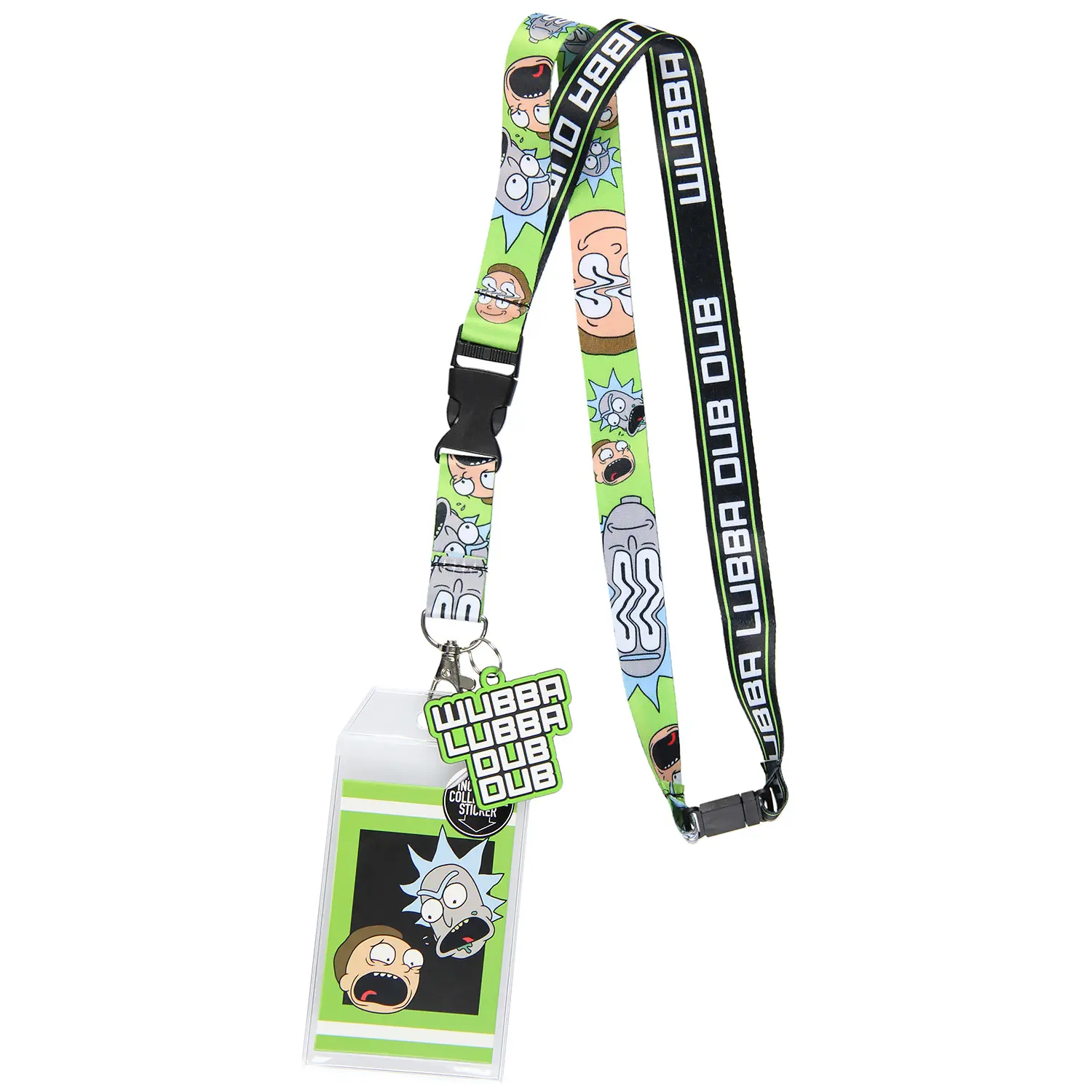 Rick And Morty Wubba Wubba Lanyard with ID Holder Rubber Charm and Sticker, Breakaway Clasp