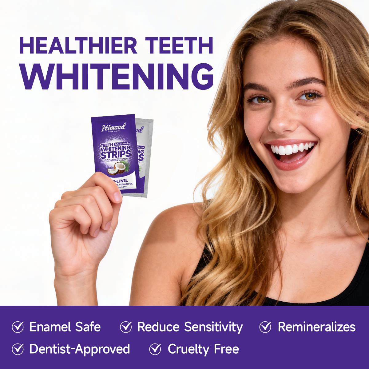 Himood Teeth Whitening Strips, 14 Strips (8 Pro-Level + 6 Speedy) - Enamel-Safe with Natural Coconut Oil for Sensitive Teeth - Non-Slip, Dry-Strip Technology & Curved Design, Gentle Oral Care