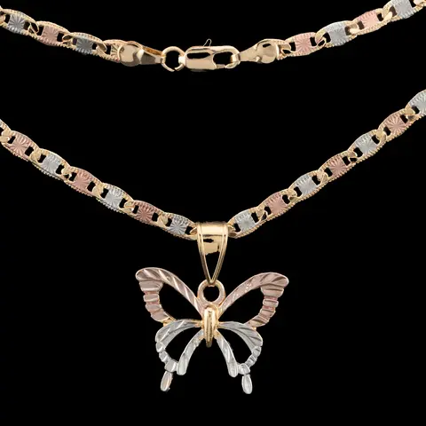 Women's 3-Tone Gold Plated Butterfly Pendant Necklace - 20-in/24-in Chain Link, Fashionable Jewelry, Sparkly Geometric Design, Ideal for Daily Wear, Anniversaries, Birthdays