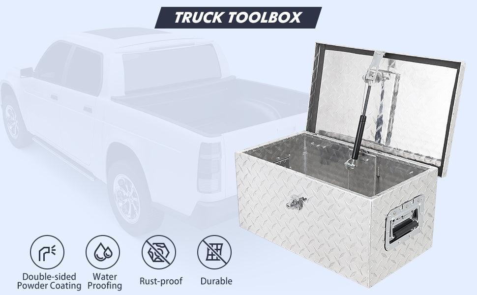【GARVEE】20 Inch Aluminum Diamond Plate Tool Box with Lock and Keys, Heavy Duty Waterproof Truck Storage Organizer Chest for Pickup Truck Bed, RV, Trailer, or Van, Featuring Side Handle for Easy Transport