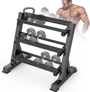 Dumbbell Rack - 3 Tier Compact Weight Rack for Dumbbell, Kettlebell, Barbell, Heavy Duty Weight Storage Organizer, Space-Saving Dumbbell Storage Stand Holder for Home Gym - 1100LBS Capacity (Rack Only)