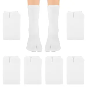 6 Pairs Flip Flop Socks with Elastic Tabs, Cotton Split Two-Toe Non-Slip Ankle Socks for Women & Men (White)