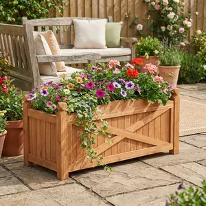 Spaco Wooden raised garden bed with drainage holes, large L size planter box for patio garden vegetables, herbs and flowers