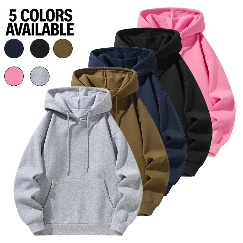 Men’s Plain Fleece Pullover Hoodie - Loose Oversized Long Sleeve Tops, Metal Drawstring Hood, Front Kangaroo Pocket, Casual Menswear Sweatshirts, Winter Outerwear (5 Colors Available), Stylish