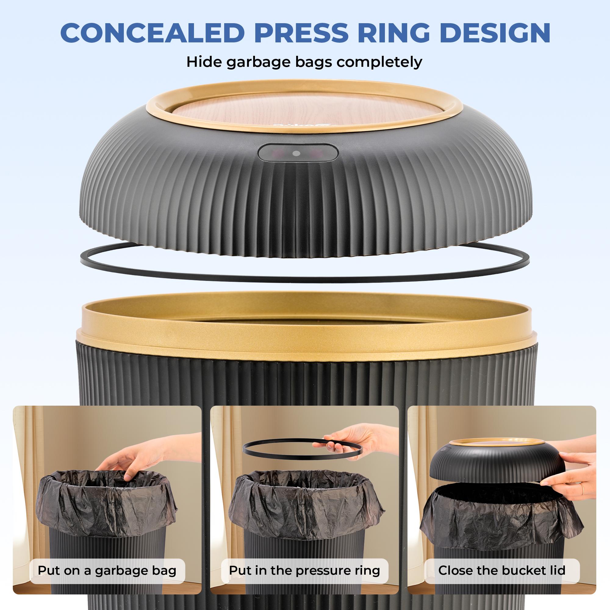 Pukomc Motion Sensor Trash Can with Lid, Touchless Waterproof Garbage Bins for Kitchen, Bathroom, Bedroom, Living Room, Office, Outdoor (Black) Automatic Dustbin