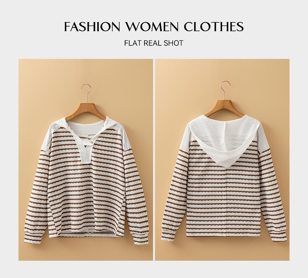 Asvivid Women's Striped Hooded V Neck Casual Long Sleeve Tops - Comfy & Stylish Everyday Wear - Spring Fall Pullover Top with Buttoned Strap Detail Asvivid Women's Striped Hooded V Neck Casual Long Sleeve Tops - Comfy & Stylish Everyday Wear - Spring Fall Pullover Top with Buttoned Strap Detail
