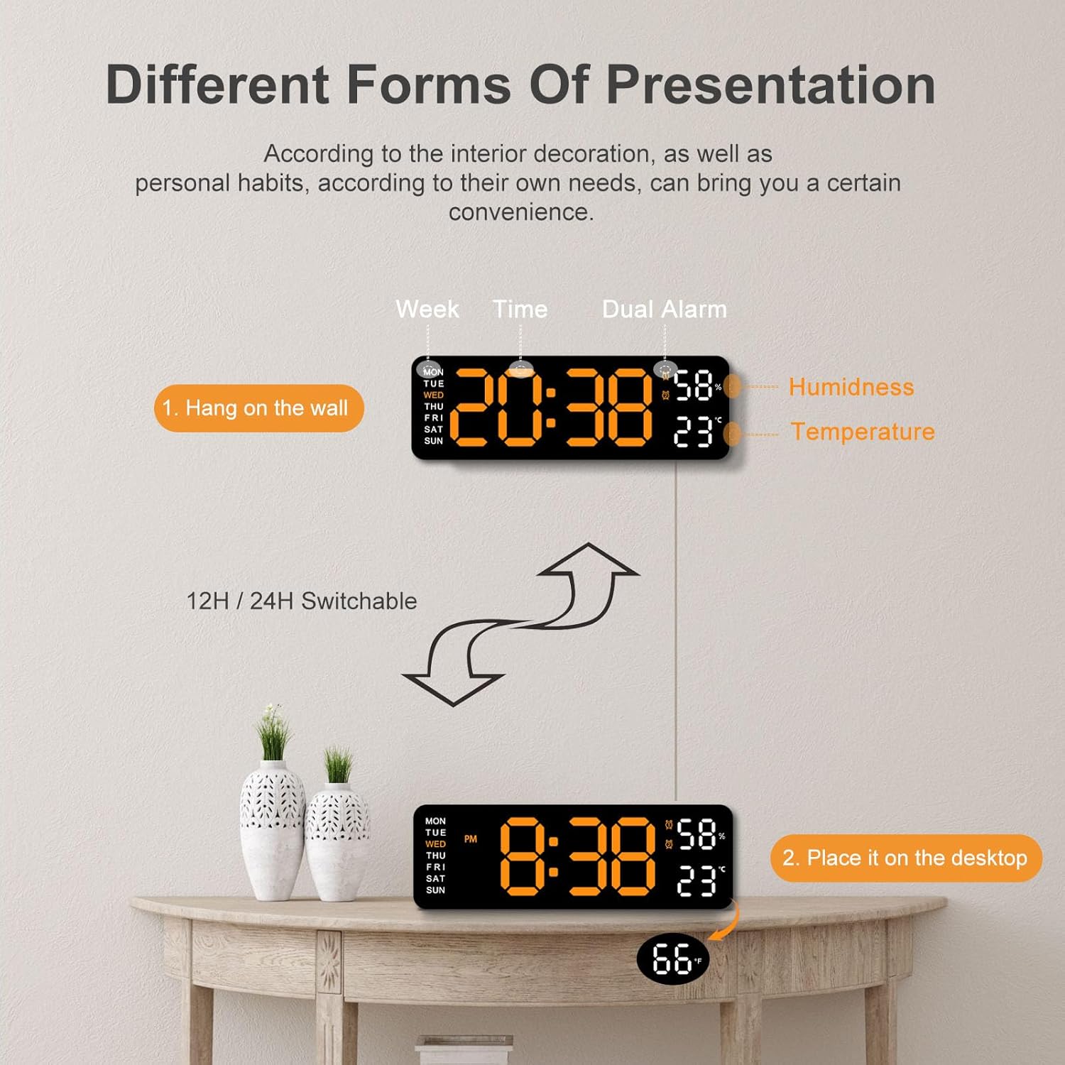 Digital Wall Clock,Large Display Digital Clock with LED Technology,Countdown Dimmer,DST Date, Week Temperature,Large Display,Halloween/Christmas Gifts