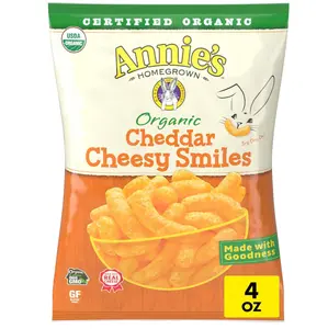 Annie's Organic Cheddar Cheesy Smiles, Baked Corn Puffs, Gluten Free, 4 oz