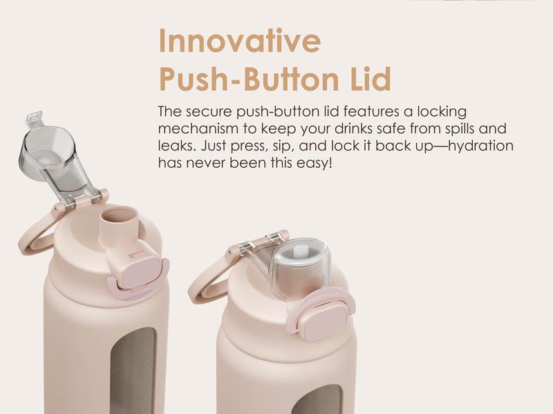 Sandjest Glass Water Bottle with Silicone Sleeve 24oz with Lid, Motivational Drinking Hydration Bottles for Men Women Gym Travel Sports Christmas Gift