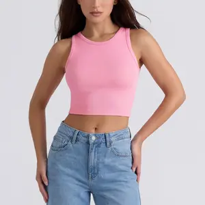 OYV Women Seamless One Piece Stretchy Ribbed Crop Tank Top