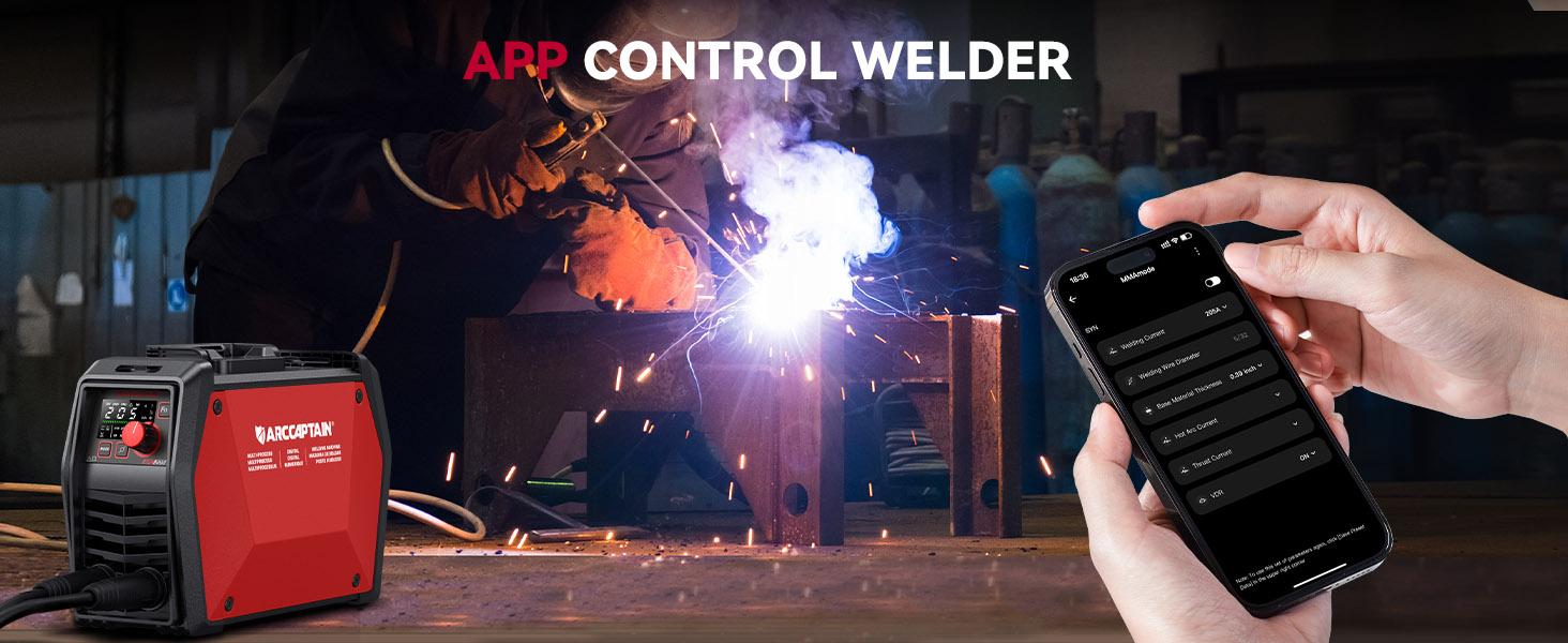 ARCCAPTAIN iControl ARC205 Pro Stick Welder, [APP Control] 205Amp ARC/Lift TIG Welding Machine, Large LED Display, IGBT Inverter 110V/220V MMA Welder with Hot Start, Arc force, and Anti-Stick