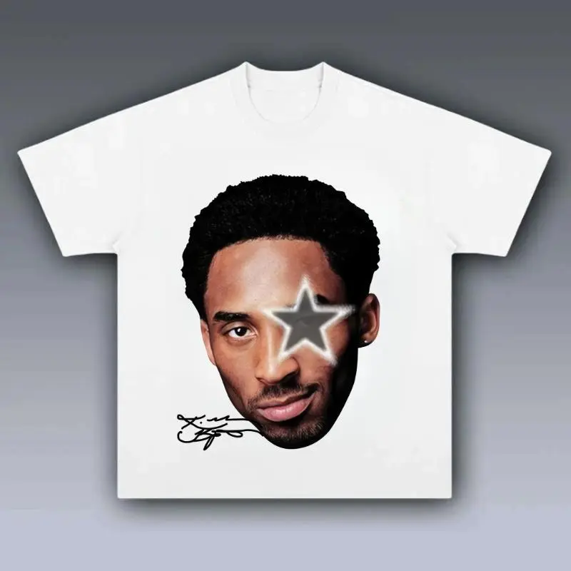 Youth and Adult Kobe Big Face Grey Star Graphic T-Shirt 100% Cotton Comfortable Short Sleeve Boys Clothing Great Gift Idea,100% Cotton,Casual Summer T-Shirt with Crew Neck,Perfect Gift For Friends & Family,Lounge & Casual Attire graphic tees Graphic tee
