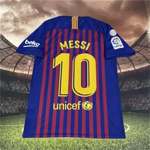 18 19 Barca Home Red Blue 10 Messi Short Sleeve Soccer jersey