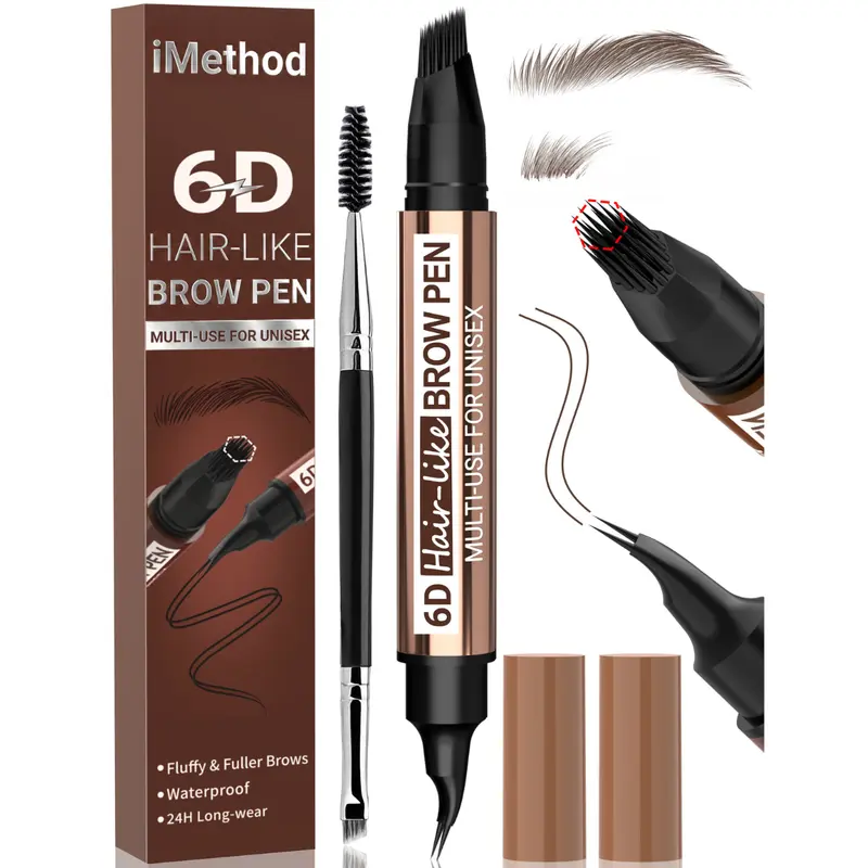 iMethod 2-in-1 Multi-Use Unisex Eyebrow Pen Cosmetic - 6D Hair-Like Finish, 3ML Long-Lasting Ink, Waterproof Wear, Smudge-Proof, for Brows & Beard Natural Fuller Look (Makeup Products)