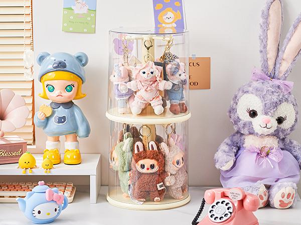 UFORU Clear Dustproof Rotating Display Box for Keychain Watch Jewelry Home Organizer Living Room Bedroom Study Room No Battery Required Case blind  box  display Fitting