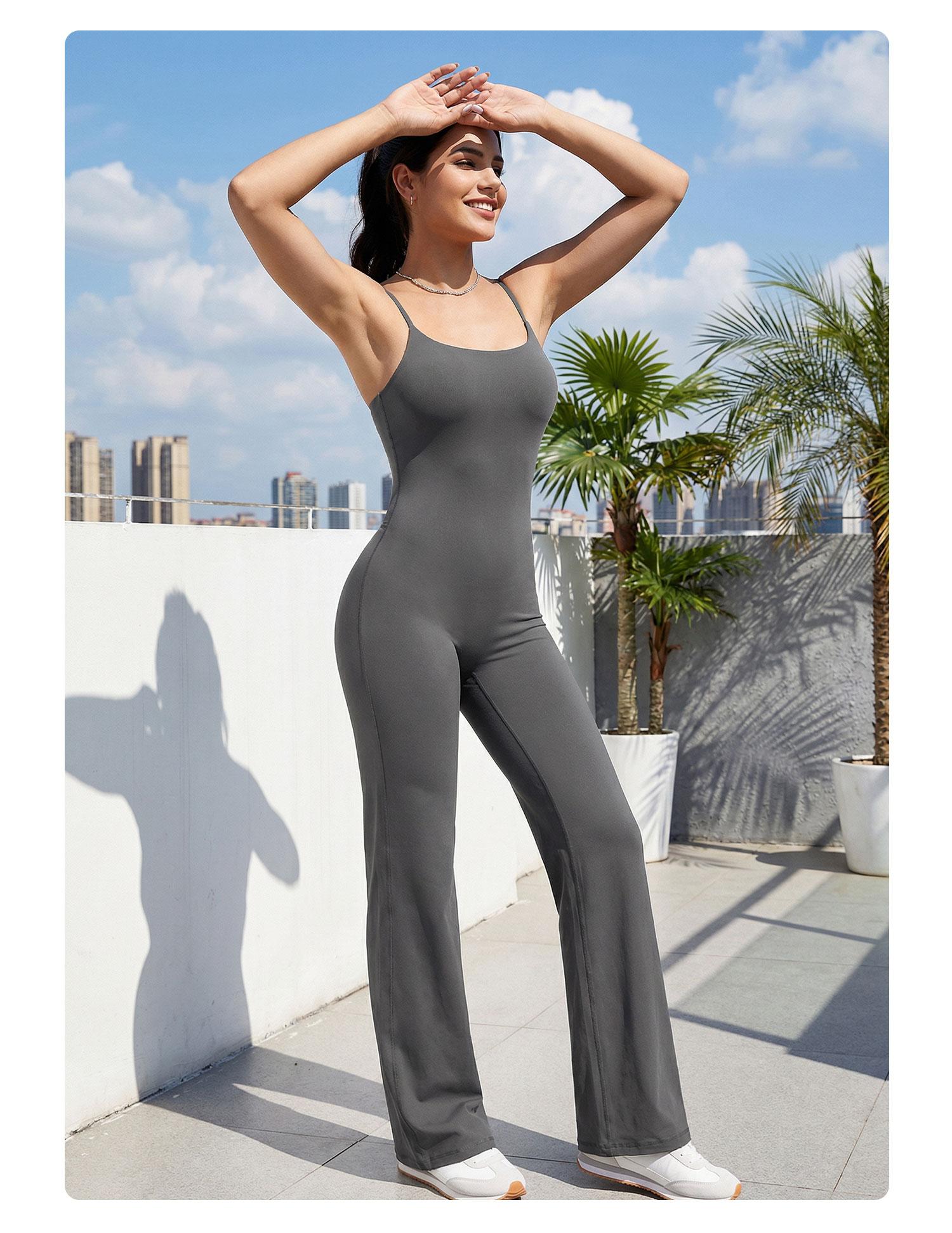 YEOREO Women's Wide Leg Sleeveless Yoga Jumpsuit Romper with Adjustable Fit & Hidden Scrunch for Glute Support Greenish YEOREO Women's Wide Leg Sleeveless Yoga Jumpsuit Romper with Adjustable Fit & Hidden Scrunch for Glute Support Greenish