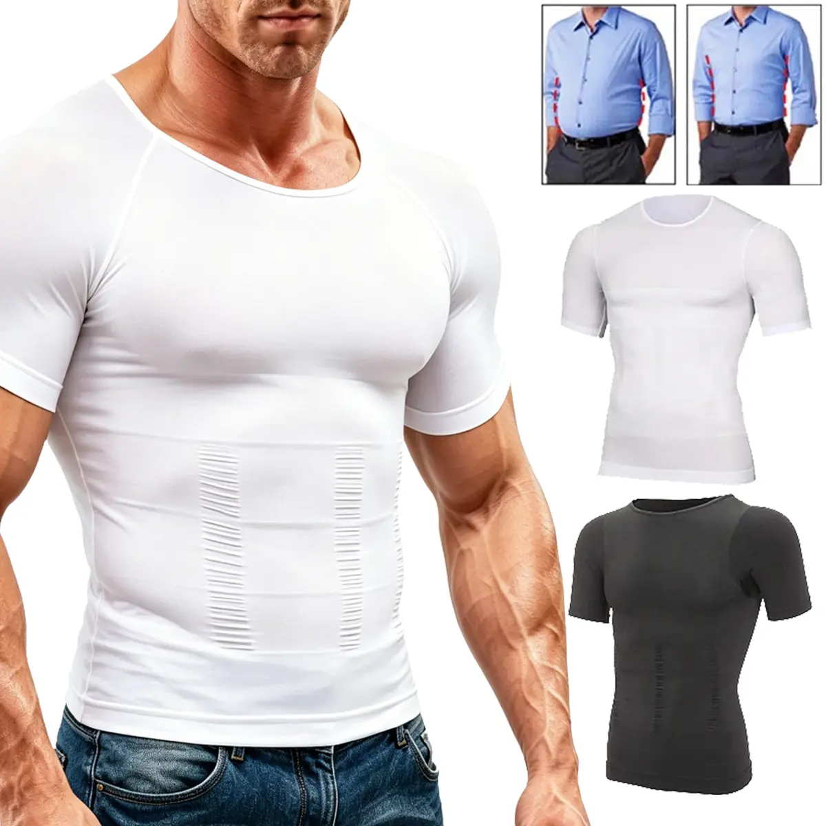 1/2/3/4 Pack Menswear Shapewear Body Shaper Compression Undershirts Lightweight Breathable Comfort Underwear Workout Tank Top Stretchy Vest Fitness Shirt Elastic Fabric Plain Dress Casual Mesh Soft Formal Natural