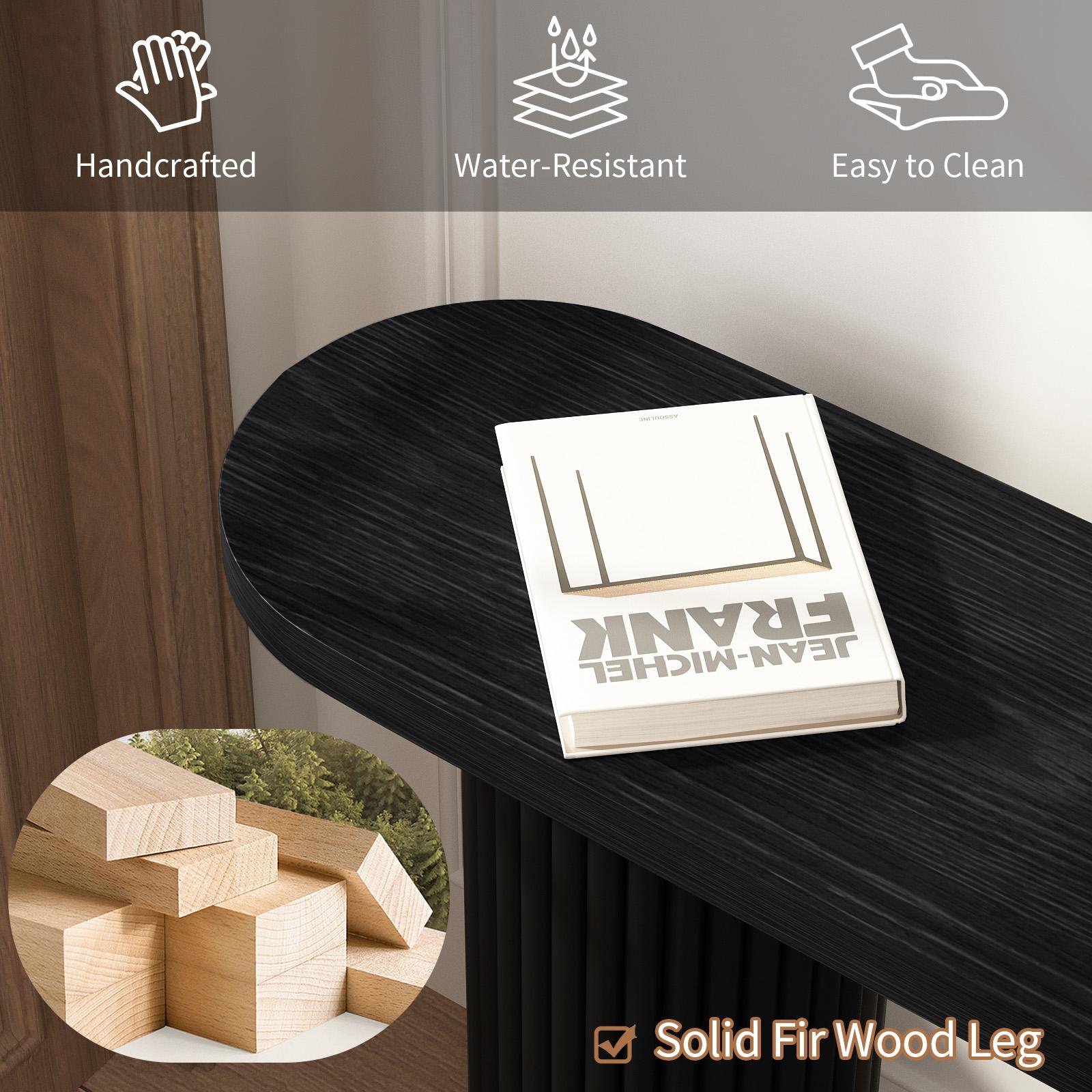 Fluted Solid Wood Console Table Farmhouse Entryway Table with Rounded Corners, Morden Sofa Tables Behind Couch for Foyer, Entrance, Living Room, Hallway