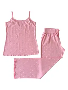 Pink with White Heart / Organic Pointelle Women's Cami Lounge Set