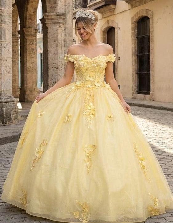 Off Shoulder Floral Applique Corset Ball Quince Dress Off Shoulder Floral Applique Corset Ball Quince Dress