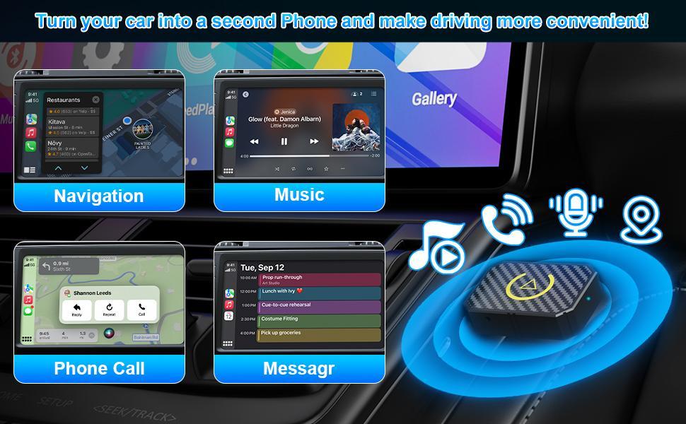 Apple 2 in 1 Wireless CarPlay Adapter for Apple & Android, Automotive Bluetooth Compact Dongle, Convert Wired to Wireless