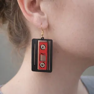 10 pairs Retro Cassette Wooden Earrings nostalgic Music Earrings Laser and hand painted Mixtape Jewelry