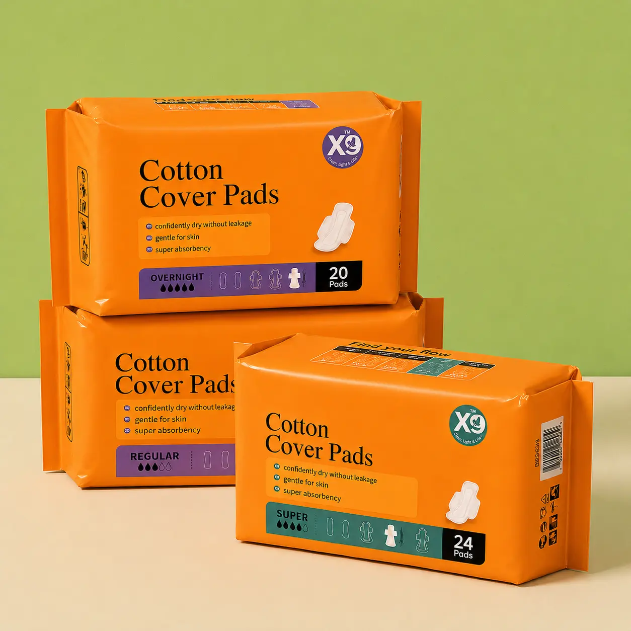 X9 Breathable Cotton Skin Friendly Pads, Liners & Protectors with Wings - Gentle, Leakproof for Sensitive Skin, Unscented, Chem-Free, Daily, Moisture-Absorbent, Light Strip - Regular, Super, Overnight Options